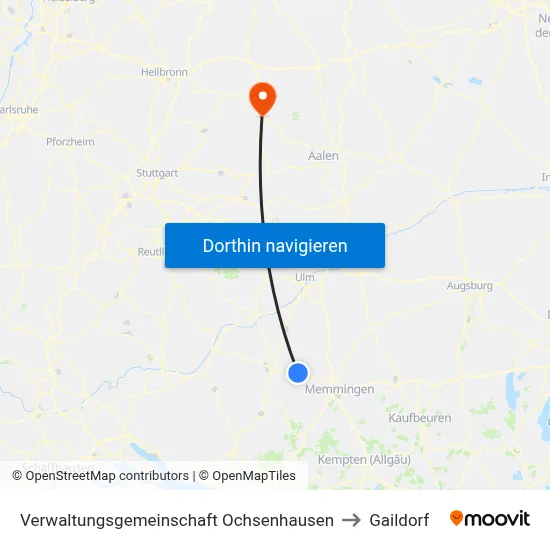 Verwaltungsgemeinschaft Ochsenhausen to Gaildorf map