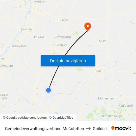 Gemeindeverwaltungsverband Meßstetten to Gaildorf map