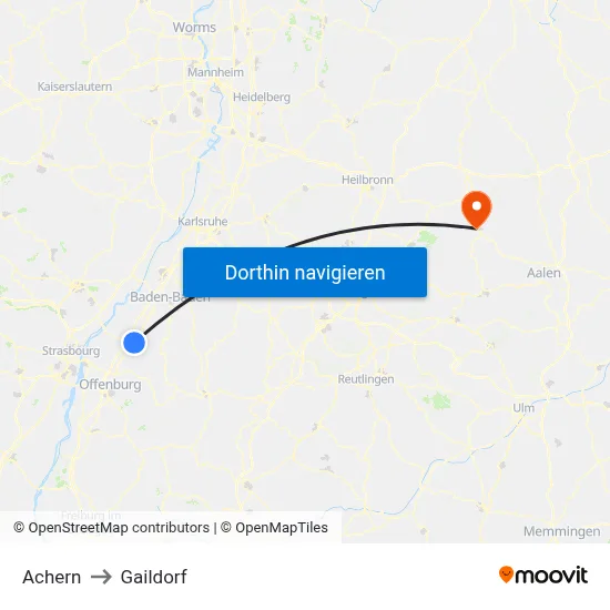 Achern to Gaildorf map