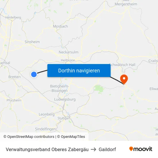 Verwaltungsverband Oberes Zabergäu to Gaildorf map