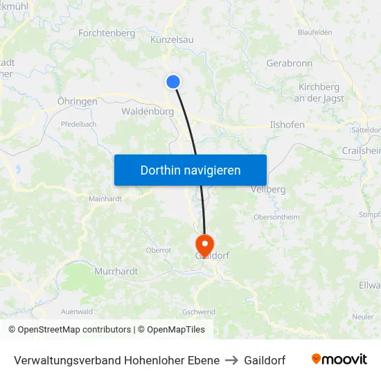 Verwaltungsverband Hohenloher Ebene to Gaildorf map