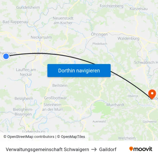 Verwaltungsgemeinschaft Schwaigern to Gaildorf map
