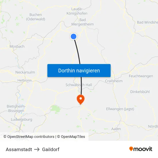 Assamstadt to Gaildorf map