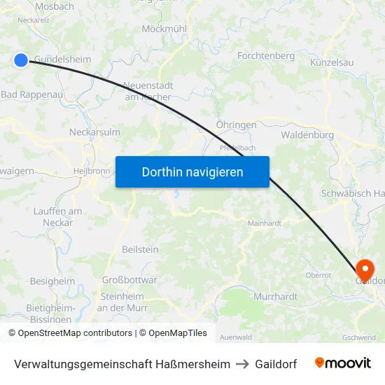 Verwaltungsgemeinschaft Haßmersheim to Gaildorf map