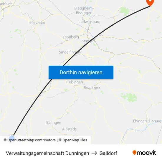 Verwaltungsgemeinschaft Dunningen to Gaildorf map