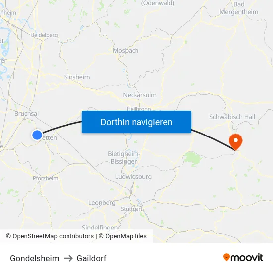 Gondelsheim to Gaildorf map