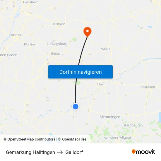 Gemarkung Hailtingen to Gaildorf map