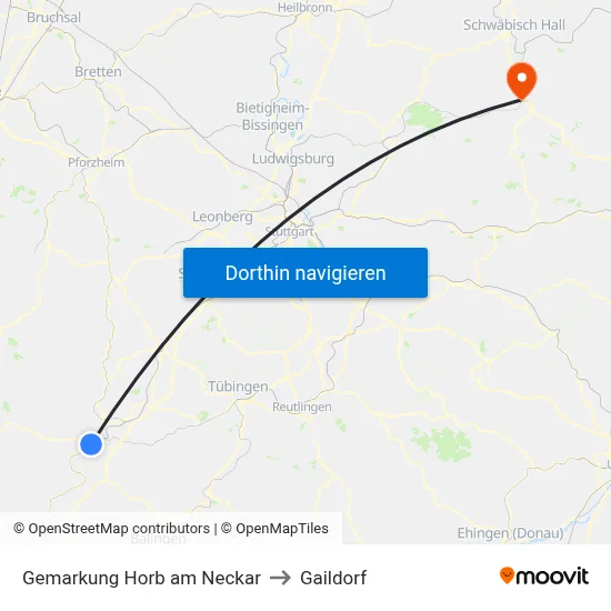Gemarkung Horb am Neckar to Gaildorf map