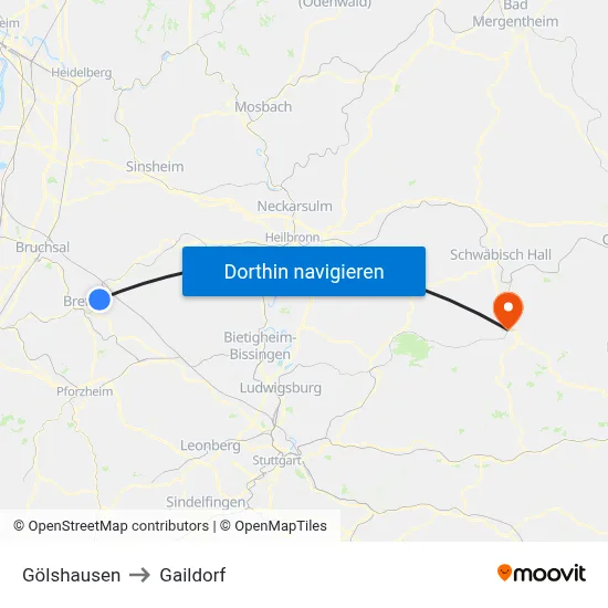 Gölshausen to Gaildorf map