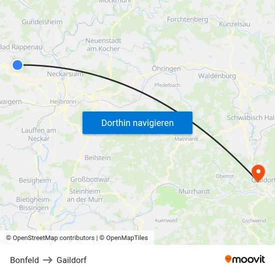 Bonfeld to Gaildorf map