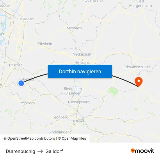 Dürrenbüchig to Gaildorf map