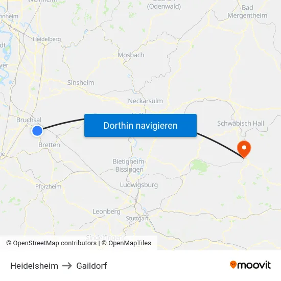 Heidelsheim to Gaildorf map