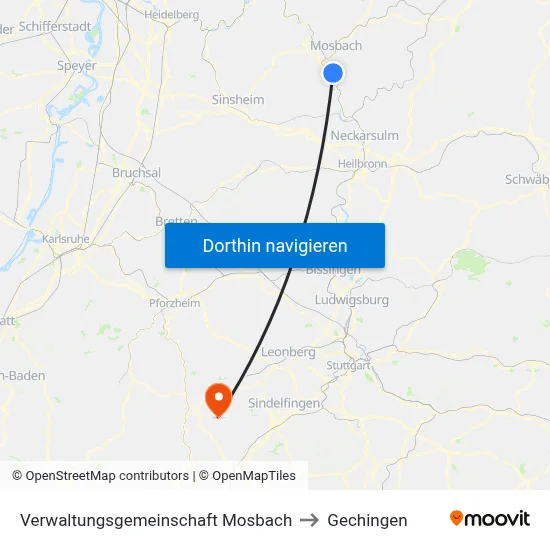 Verwaltungsgemeinschaft Mosbach to Gechingen map