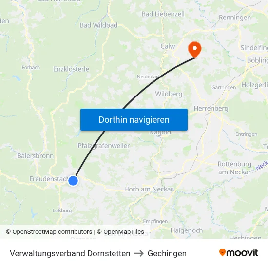 Verwaltungsverband Dornstetten to Gechingen map