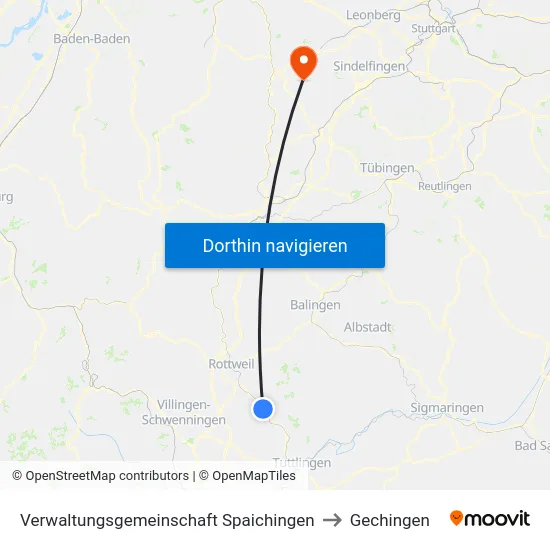 Verwaltungsgemeinschaft Spaichingen to Gechingen map