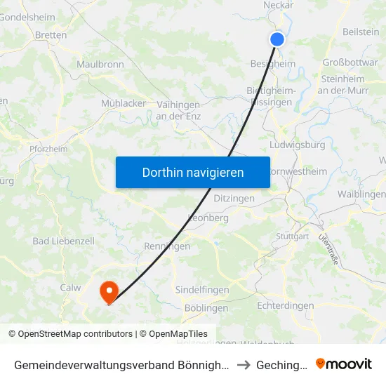 Gemeindeverwaltungsverband Bönnigheim to Gechingen map