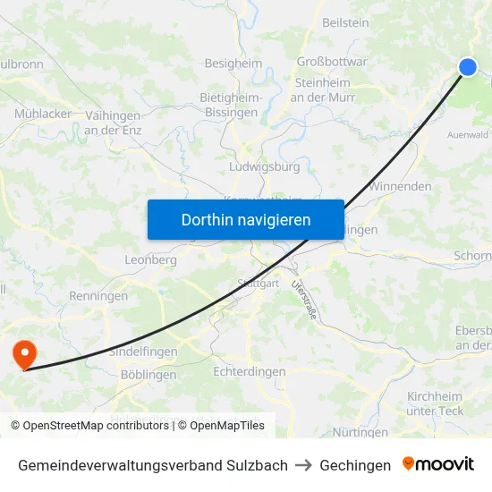 Gemeindeverwaltungsverband Sulzbach to Gechingen map