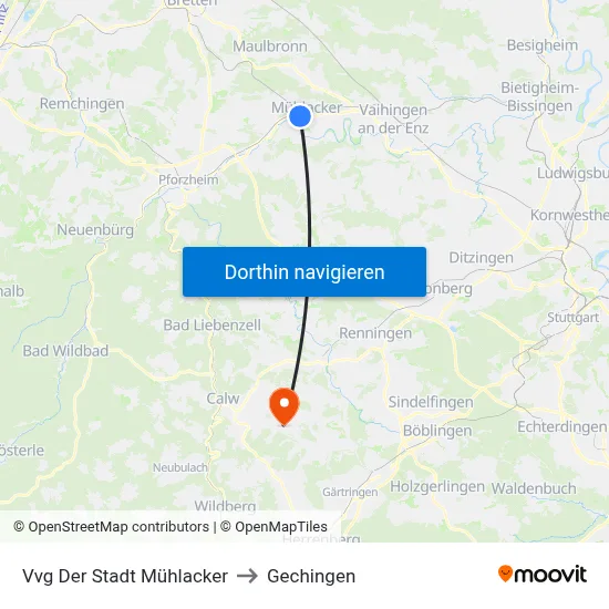 Vvg Der Stadt Mühlacker to Gechingen map