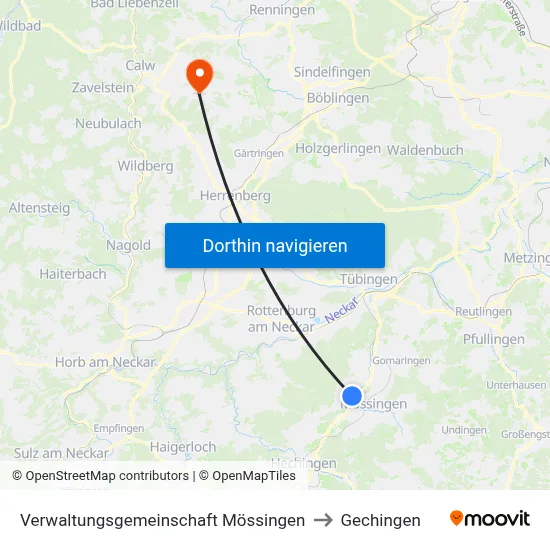 Verwaltungsgemeinschaft Mössingen to Gechingen map