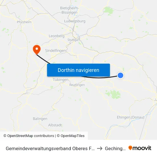 Gemeindeverwaltungsverband Oberes Filstal to Gechingen map