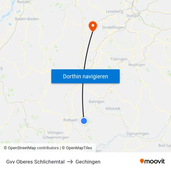 Gvv Oberes Schlichemtal to Gechingen map