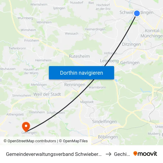Gemeindeverwaltungsverband Schwieberdingen-Hemmingen to Gechingen map
