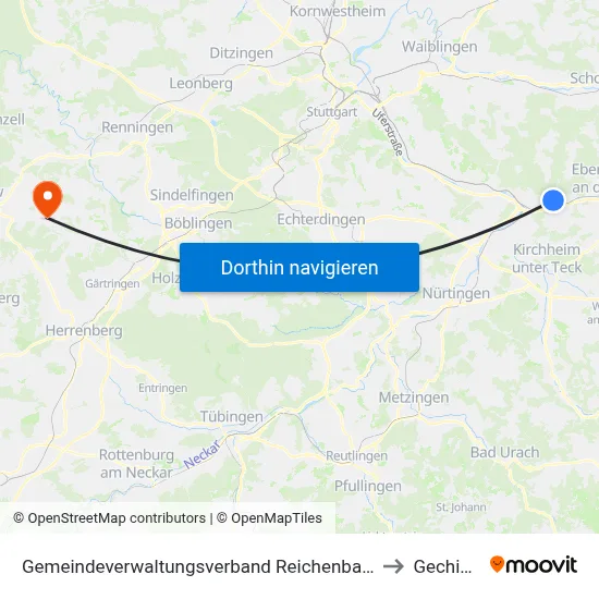 Gemeindeverwaltungsverband Reichenbach An Der Fils to Gechingen map