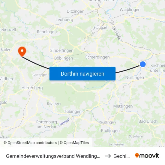 Gemeindeverwaltungsverband Wendlingen am Neckar to Gechingen map