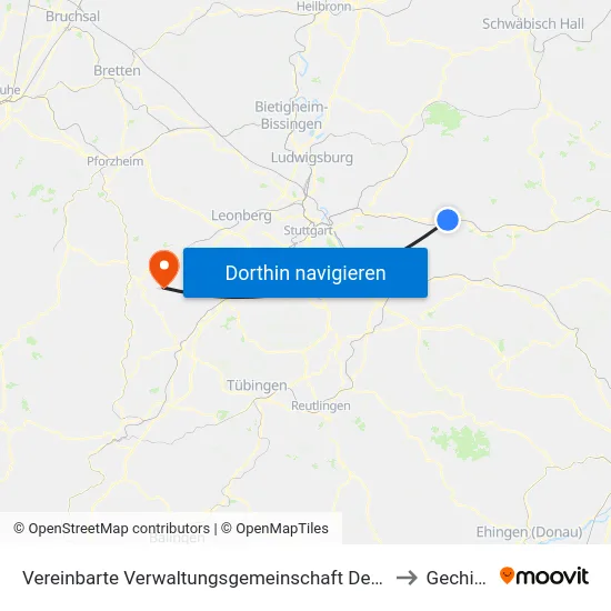 Vereinbarte Verwaltungsgemeinschaft Der Stadt Schorndorf to Gechingen map