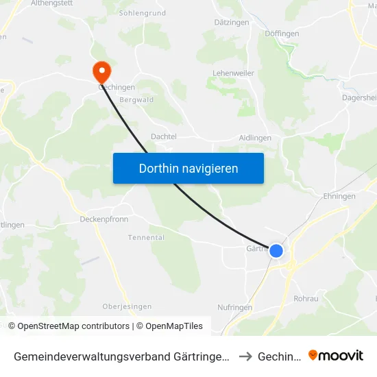 Gemeindeverwaltungsverband Gärtringen/Ehningen to Gechingen map
