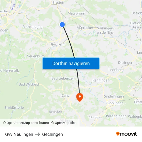 Gvv Neulingen to Gechingen map