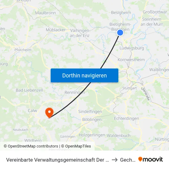 Vereinbarte Verwaltungsgemeinschaft Der Stadt Bietigheim-Bissingen to Gechingen map