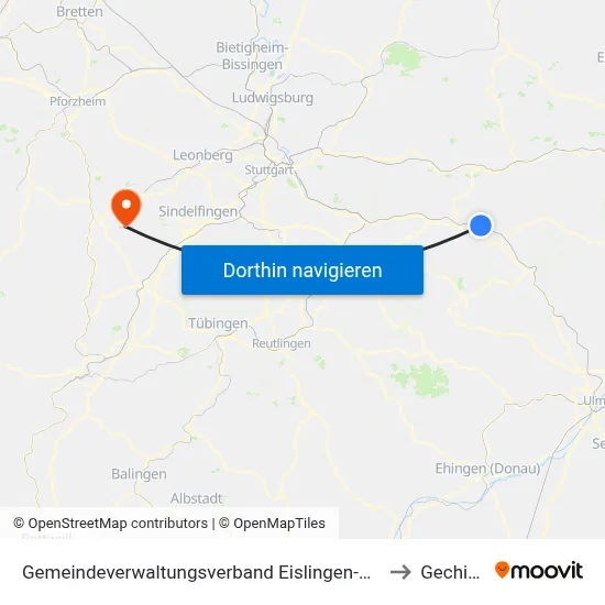 Gemeindeverwaltungsverband Eislingen-Ottenbach-Salach to Gechingen map