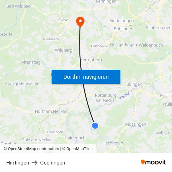 Hirrlingen to Gechingen map