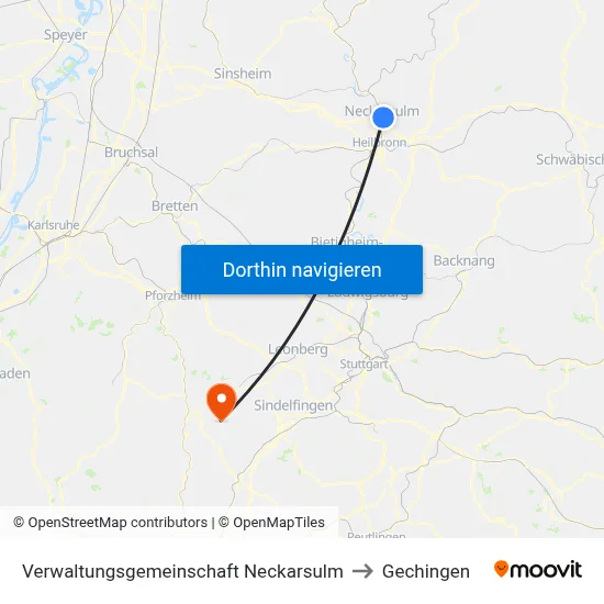 Verwaltungsgemeinschaft Neckarsulm to Gechingen map