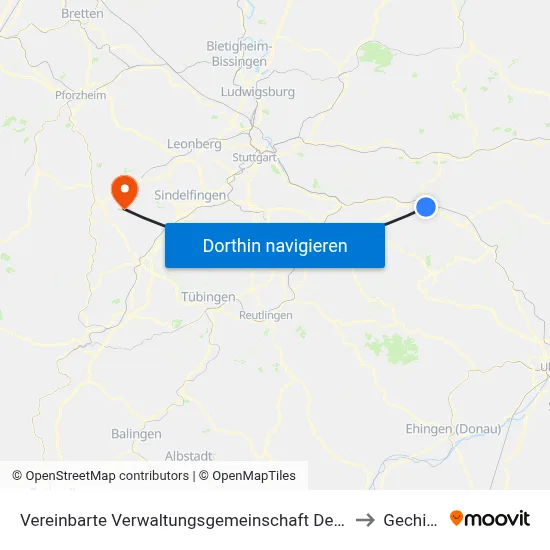Vereinbarte Verwaltungsgemeinschaft Der Stadt Göppingen to Gechingen map