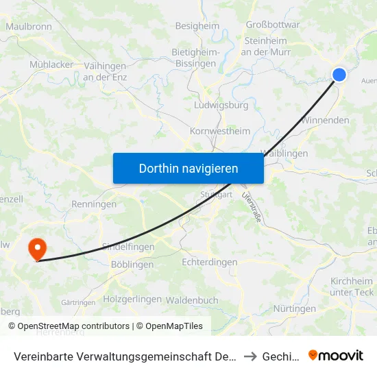 Vereinbarte Verwaltungsgemeinschaft Der Stadt Backnang to Gechingen map
