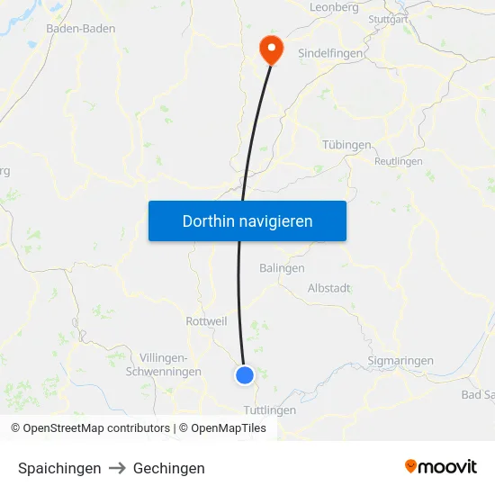 Spaichingen to Gechingen map