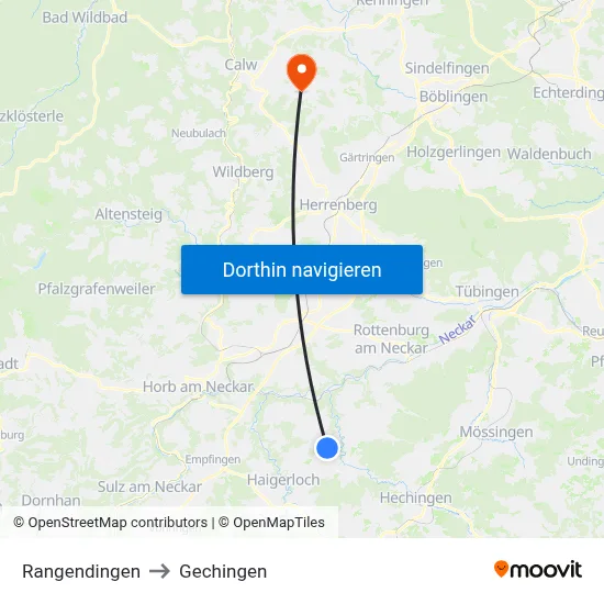 Rangendingen to Gechingen map