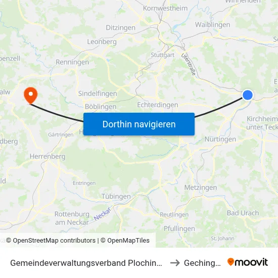 Gemeindeverwaltungsverband Plochingen to Gechingen map