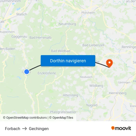 Forbach to Gechingen map