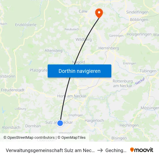 Verwaltungsgemeinschaft Sulz am Neckar to Gechingen map