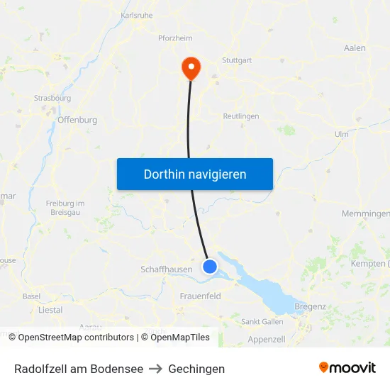 Radolfzell am Bodensee to Gechingen map