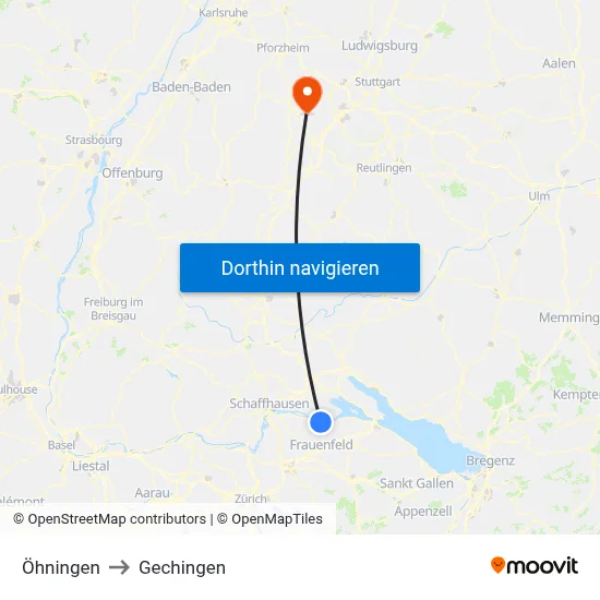 Öhningen to Gechingen map