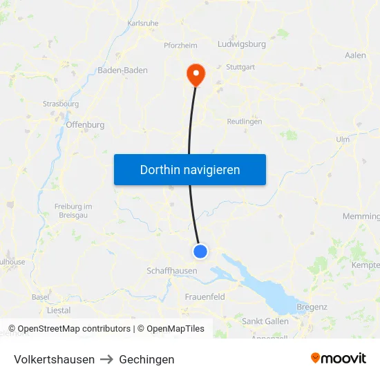 Volkertshausen to Gechingen map