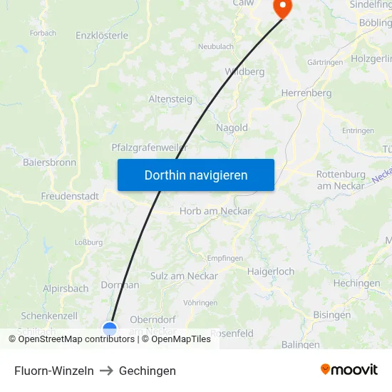 Fluorn-Winzeln to Gechingen map