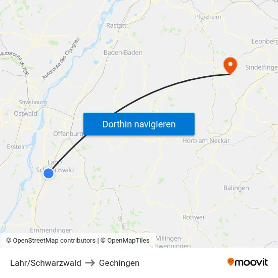 Lahr/Schwarzwald to Gechingen map