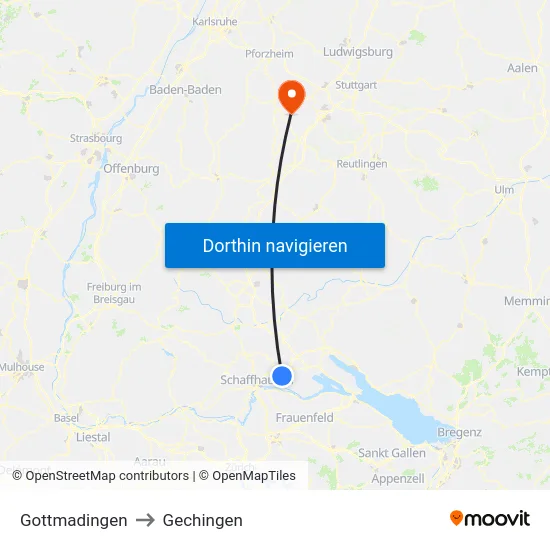 Gottmadingen to Gechingen map