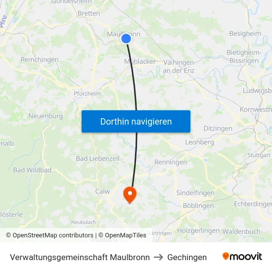 Verwaltungsgemeinschaft Maulbronn to Gechingen map