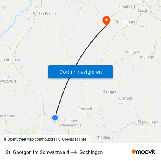 St. Georgen Im Schwarzwald to Gechingen map
